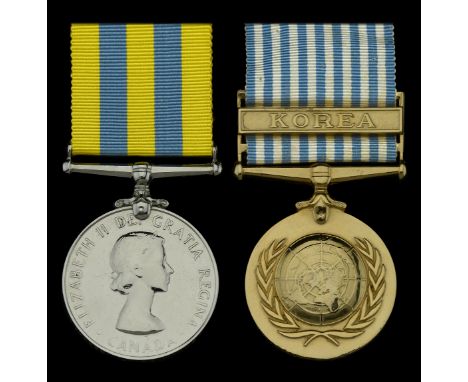 Pair: J. R. Miller, Canadian Forces  Korea 1950-53, Canadian issue, silver (SD 146295 J. R. Miller); U.N. Korea 1950-54 (SD 1