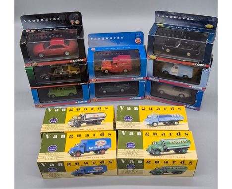 A Collection of 12 Vanguard classic truck, van &amp; car models; Corgi vanguard police van, Morris minor convertible, Austin 