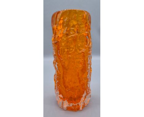 Vintage Whitefriars orange bark vase. Has original sticker present to the underside. [19cm high] 