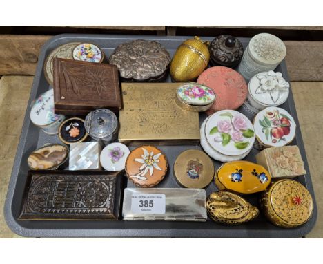 A large collection of Snuff boxes, Trinket boxes &amp; stamp boxes; oriental brass box, eastern powder dish, black forest sta
