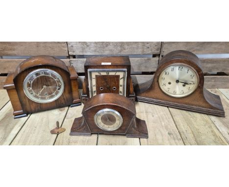A collection of four art Deco mantle clocks; James Walker London Ltd, art Deco Mantle clock with one key 