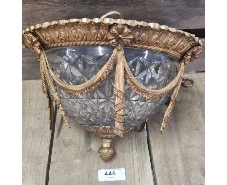 French Ceiling Lamp Fixture Ornate gilt Brass frame and Bubbled Glass shade [26cm diameter] 