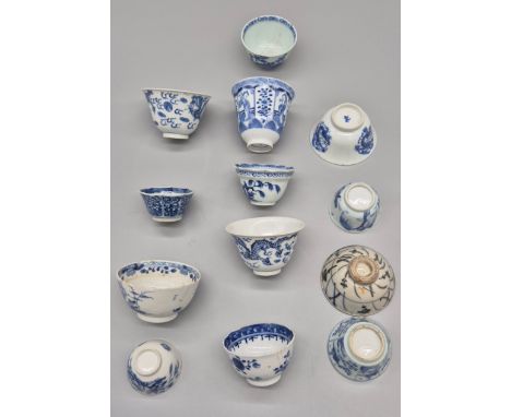 A Collection of 17th/ 18th &amp; 19th century Chinese tea cups; 17th century Chinese Kangxi Lingzhi Fungus mark small blue an