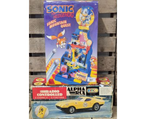 Einco radio controlled Alpha RCX model car in original box together with TOMY Sonic the hedgehog mountain quest game in origi