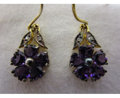 Pair of amethyst diamond drop earrings - Estimate £50 - £80