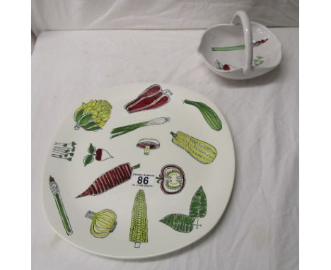 Large Midwinter Stylecraft plate 'Salad ware' by Terence Conran &amp; painted china basket