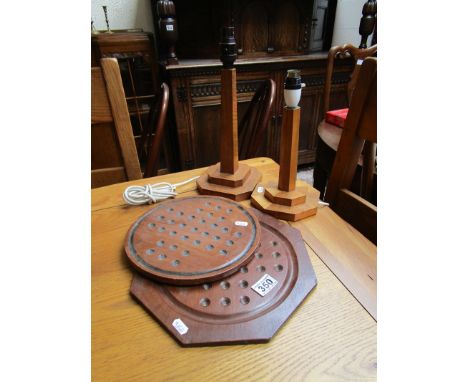 2 Art Deco Style lamp bases and 2 solitaire boards
