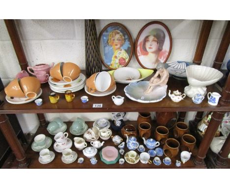 2 shelves of ceramics to include Royal Copenhagen &amp; retro owl tea service