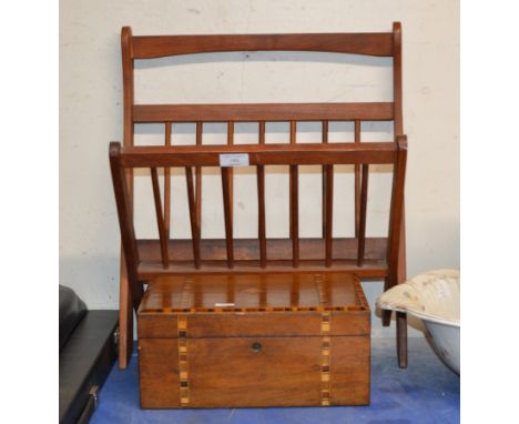 VINTAGE TEAK FOLDING MAGAZINE RACK &amp; INLAID BOX     