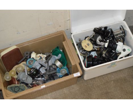 2 BOXES WITH VARIOUS VINTAGE FISHING REELS &amp; PARTS     