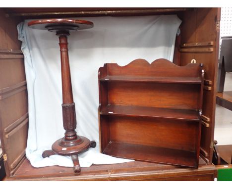 A 19TH CENTURY MAHOGANY WALL SHELF and a similar plant stand (2)