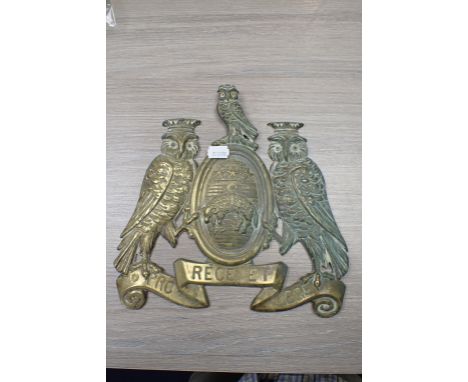 A BRASS COAT OF ARMS OF 'LEEDS' probably from a Vintage traction engine, 25cm high