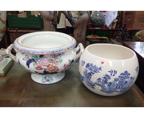 TWO CERAMIC BOWLS, ONE PRINTED BLUE AND WHITE and another