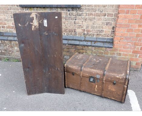 A VINTAGE WOODEN BOUND CABIN TRUNK and a large pine trunk (2)