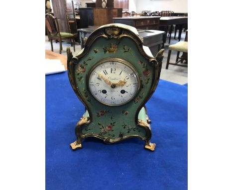 A FRENCH PAINTED CASE MANTEL CLOCK the convex dial with Arabic numerals, inscribed "Leautier A Paris", the eight-day movement