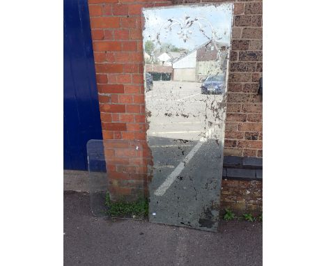 A 'SHOWMAN'S CARAVAN' SILVERED MIRROR with etched decoration and a smaller etched window (2)