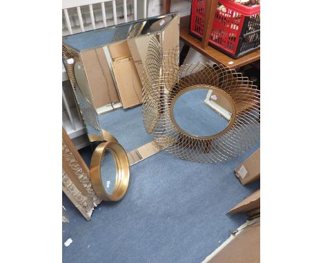 A CONTEMPORARY BEVEL EDGED WALL MIRROR and two gilt circular mirrors (3)
