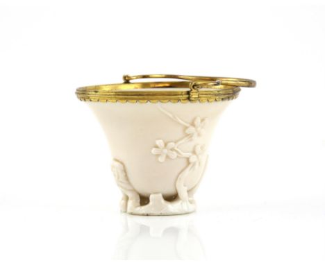A Chinese Dehua Ormolu mounted Libation Cup, 18th century, Qing dynasty,  6.5 cm tall