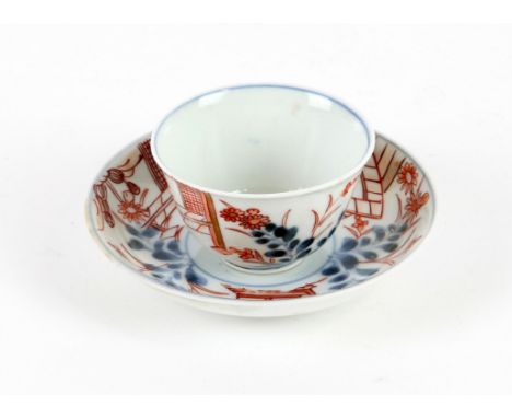 A Chinese Imari Saucer and cup, 18th century (2). The dish is decorated in underglaze blue, iron-red and gold. In the centre 