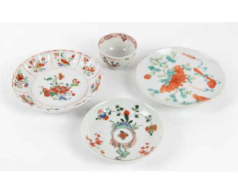 A Group of Famille Verte , with Iron Red porcelain . 17th , 18th and 19th century (4) Comprising three saucers and a tea cup.