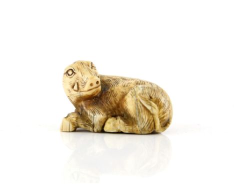 A Japanese Netsuke , Meiji Period Carved Ivory representing an animal , Signed . 2.9 X 4.5 cm, Comes with a Dutch certificate
