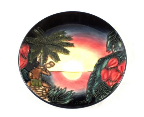 A Moorcroft "Birth of Light" decorated plate 584/2000 and George V Ribbon plate