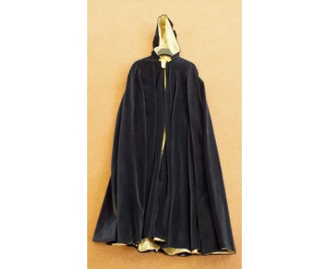 A royal blue velvet opera cloak, a sequin top and a scarf