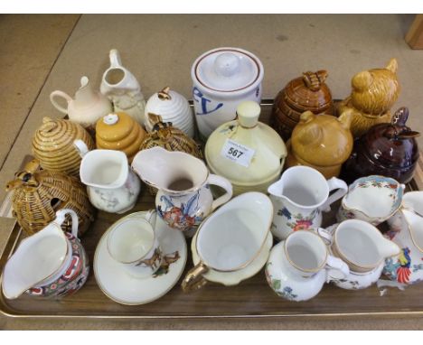 Various honey jars and jugs etc, Belleek, Royal Worcester, Royal Crown Derby etc