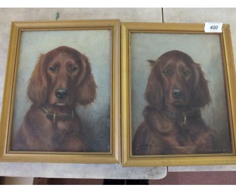 Monica Gray, pair of signed oils on canvas of Irish Setters "Rufus" and "Ruby", 10 1/4" x 8 1/4"