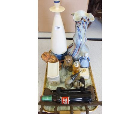A Norwegian pottery candlestick and other items