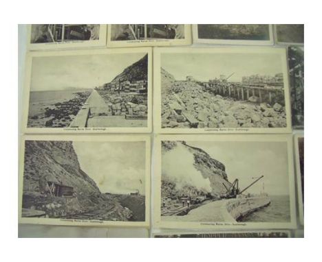 Selection of black and white photographic postcards including 'Forge Valley Scarborough', 'Constructing Marine Drive Scarboro