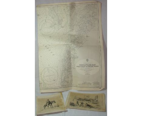 Map of Chesapeake Bay Wolf Trap To Smith Point copyright 1961 and two pen and ink sketches initialled R. W. H 07 depicting so