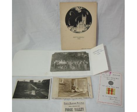 Black and white postcard 'Sheep Washing Lastingham', sepia photograph mounted on postcard with hand written inscription  'Wm 