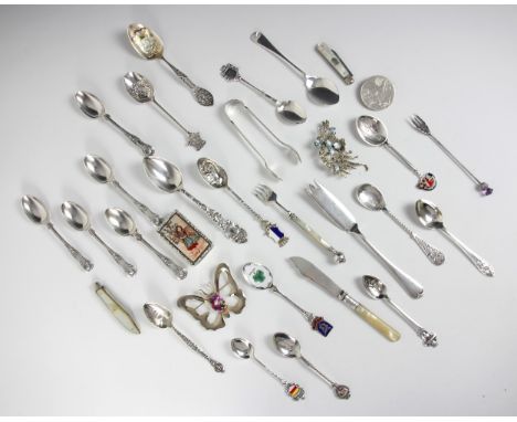 A selection of silver and silver plated items, including a group of five Edwardian silver Kings pattern teaspoons, Joseph Ell