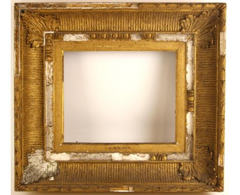 A giltwood and gesso moulded picture frame, 19th century, the aperture 24.5cm x 30cm, the maximum canvas size 27.5cm x 32.5cm