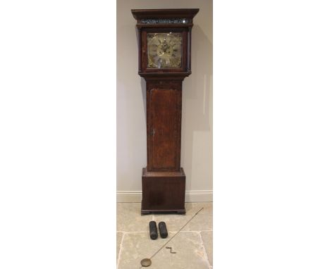 A George III oak and mahogany cross banded eight day longcase clock, signed Samuel Wright, Northwich, the flat top hood with 