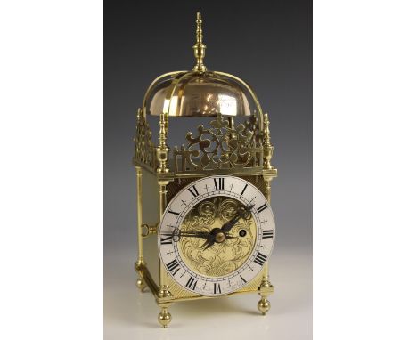 An eight day single fusee brass lantern form clock, retailed by Goldsmiths &amp; Silversmiths, 112 Regent St, London, early 2