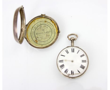 A George III silver pair cased pocket watch, stamped for London 1815, the white enamel dial with Roman numerals, the gilt mov