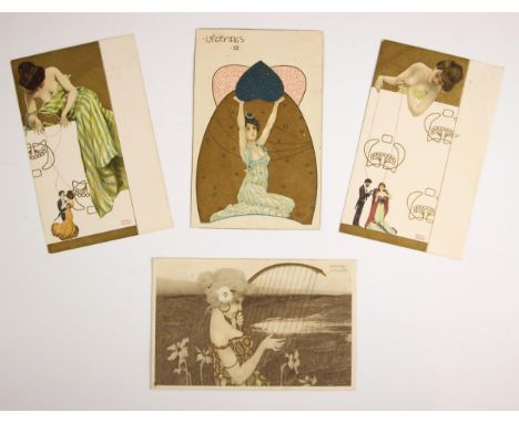 An Art Nouveau / Austrian Secessionist glamour postcard illustrated by Raphael Kirchner (Austrian, 1875-1917), number IV in t