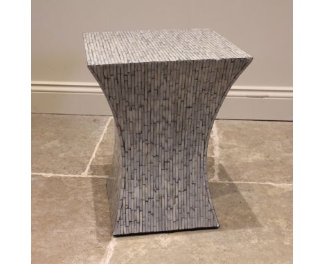 A contemporary simulated mosaic lamp or side table, of inverted cubic form, 50cm H x 39cm Sq 