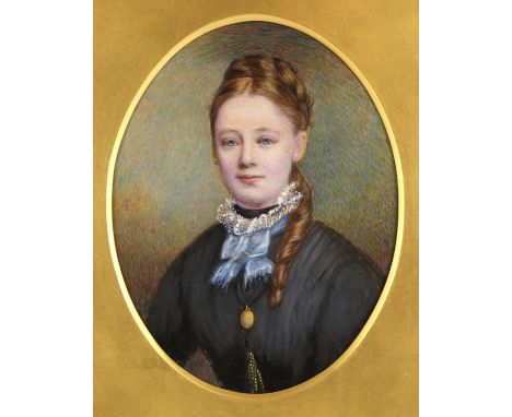 English school (late 19th century/early 20th century),An oval bust length portrait of a young lady in lace collar with blue r