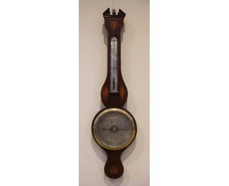An early 19th century mahogany cased wall barometer, signed Schalfino Taunton, with silvered thermometer register and 20cm si