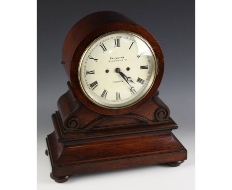 A William IV twin fusee rosewood library bracket clock, by Frodsham, Gracechurch St, London, the drum shaped clock with a 21c