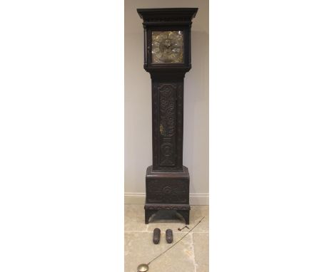 A George III eight day oak cased longcase clock, signed Brenver Cheadle, the flat top hood with moulded cornice and freestand