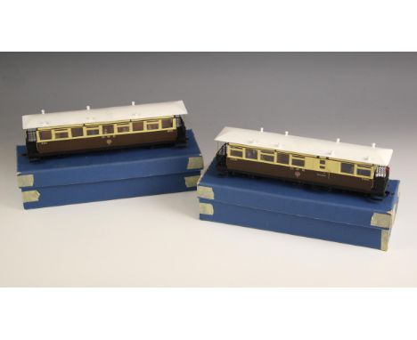 Two Accucraft UK Ltd 1:19 scale Welshpool &amp; Llanfair Light Railway Pickering carriages comprising a No 6466 Brake Composi