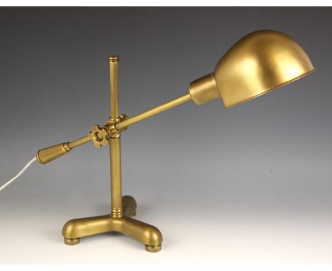 A Ralph Lauren New York 'blue label' brass bankers style desk lamp, adjustable arm, upon tripod base, applied maker's mark, 6