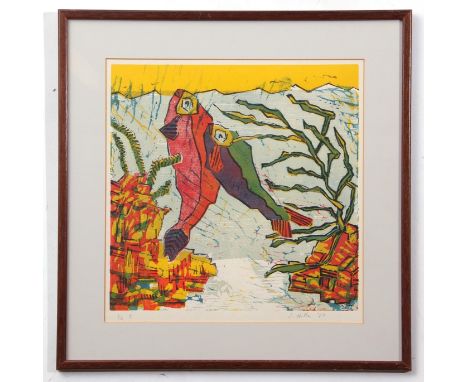  AR I Hutton (20th century)  Fish coloured print, signed, dated 87 and numbered 1/6 in pencil to lower margin, 30 x 30cm 