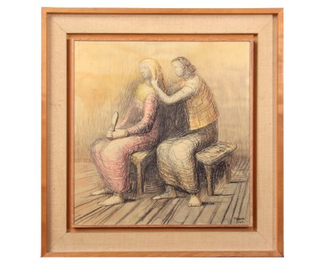  AR After Henry Moore,  Figures coloured print