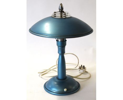Art Deco 1920s blue metal table lamp, 51cm high