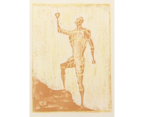  AR After Henry Moore, CHOM (1898-1986)  "Prometheus on the rock"  coloured lithograph, circa 1950, 32 x 23cm